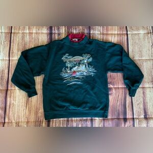 Whim Women's Long Sleeve Green Winter Cats Print Pullover Sweatshirt Size: L